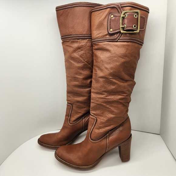 Coach boots women's 8.5B brown cognac leather knee high Meredith Q095 Made Italy - Picture 2 of 16